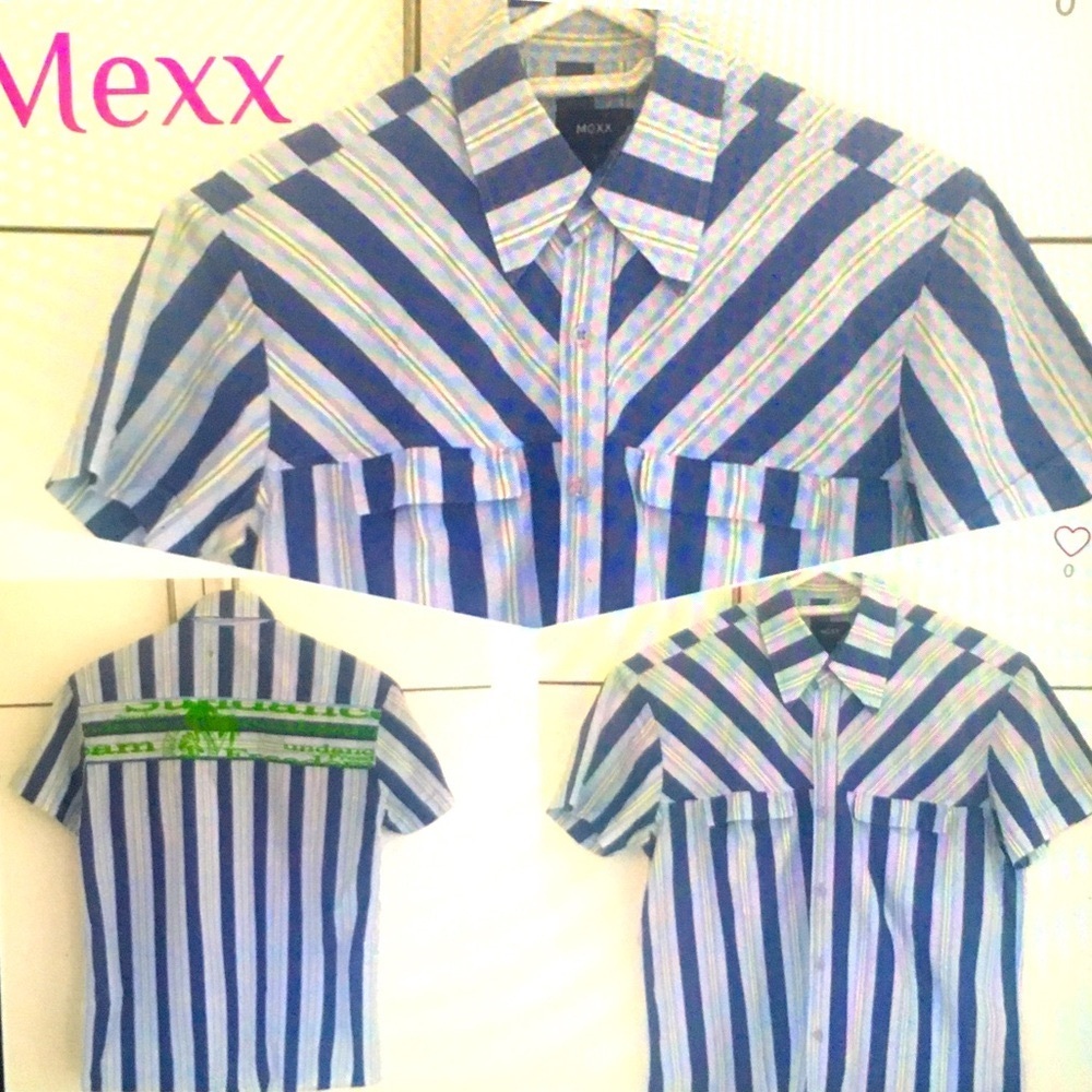 MEXX Sundance Freedom Striped Short Sleeve Button Up Palm Tree Shirt Small